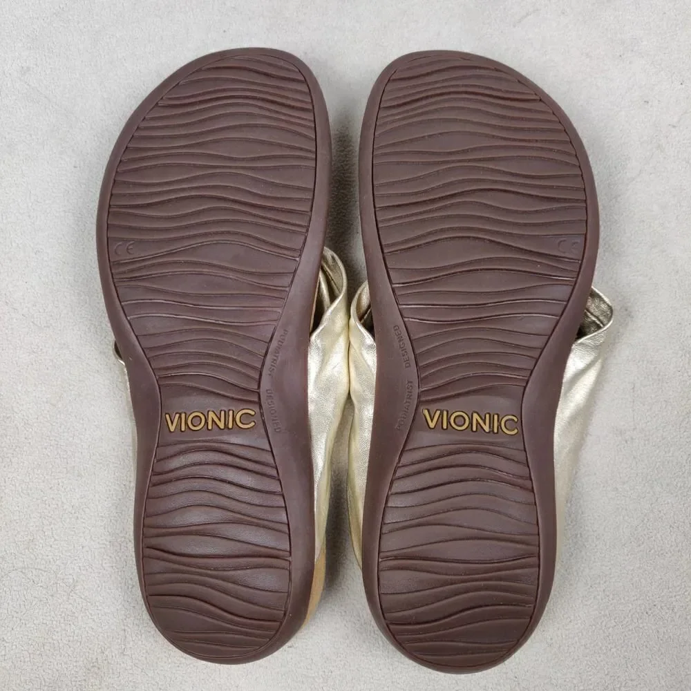 Vionic Sandals Size 9 Rest Pippa Metallic Gold Thong Strap Flats Comfort